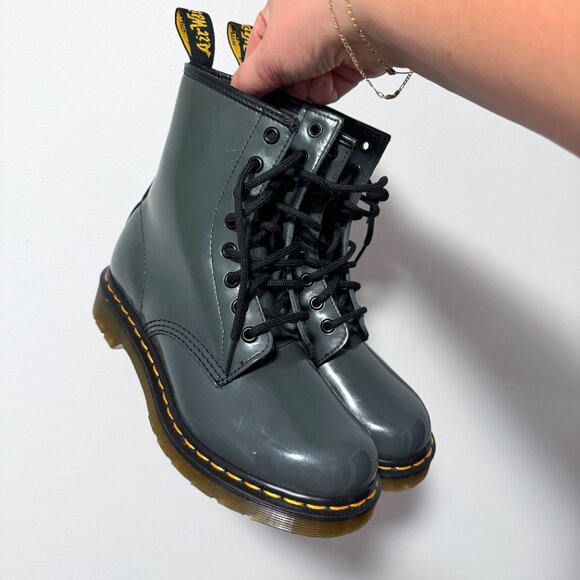 Dr. Martens 1460 W Dark Gray Patent Leather Combat Boots US 7 - Picture 2 of 9